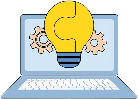 Technical support, computer service and search for solution. Gears and light 스톡 일러스트