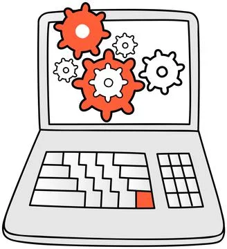 Technical support, computer service, settings or maintenance program with gear Stock Illustration