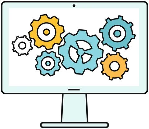 Technical support, computer service, settings or maintenance program with gear Illustrazione stock