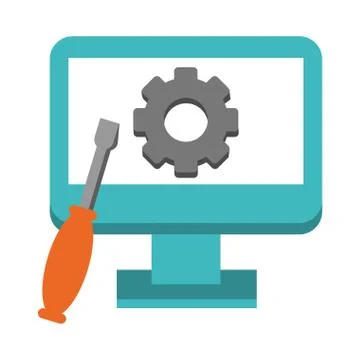 Technical support computer with tools Stock Illustration