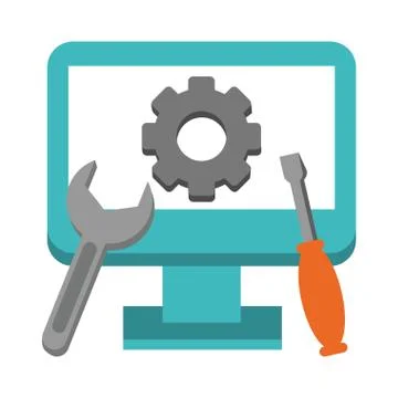 Technical support computer with tools Stock Illustration