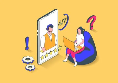 Technical support concept in 3d isometric design. Clients with questions call Stock Illustration