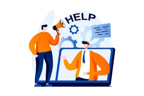 Technical support concept with people scene in flat cartoon design. Man with Stock Illustration