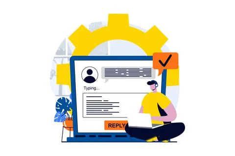 Technical support concept with people scene in flat cartoon design. Operator Illustrazione stock