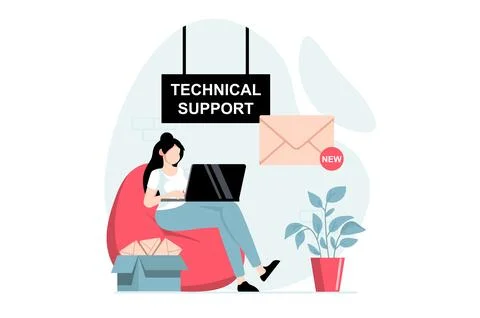 Technical support concept with people scene in flat design. Woman operator .. Stock Illustration