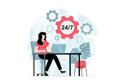 Technical support concept with people scene in flat design. Woman operator .. Stock Illustration