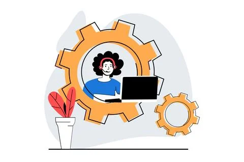 Technical support concept with people scene in flat design for web. Man in he Stock Illustration
