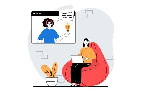 Technical support concept with people scene in flat design for web. Woman cal Stock Illustration