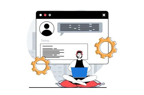 Technical support concept with people scene in flat design for web. Man chatt Stock Illustration