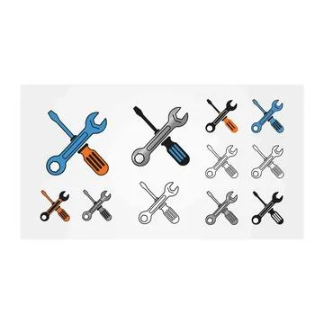 Technical support crossed tools icon set wrench screwdriver graphic Stock Illustration