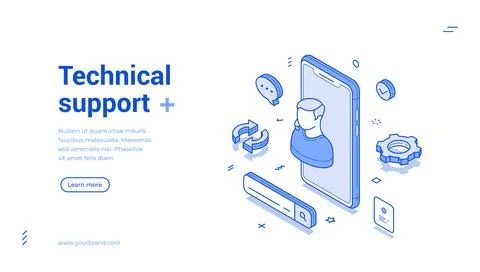 Technical support customer assistance smartphone application isometric web ba Stock Illustration