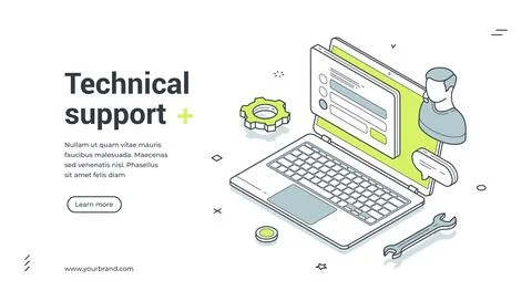 Technical support customer help digital service isometric web banner design t Stock Illustration