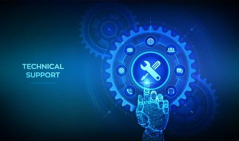 Technical support. Customer help. Tech support. Customer service, Business an Illustrazione stock