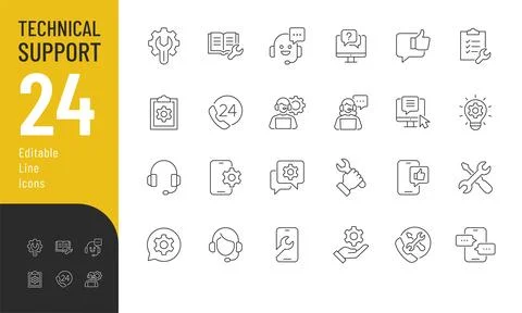 Technical Support Editable Icons set. Illustration