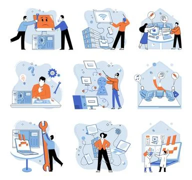 Technical support. Experts in their respective fields serve as reliable source 스톡 일러스트