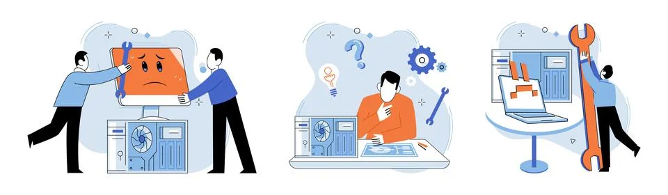 Technical support. Fixing technical problems requires expertise skilled 스톡 일러스트