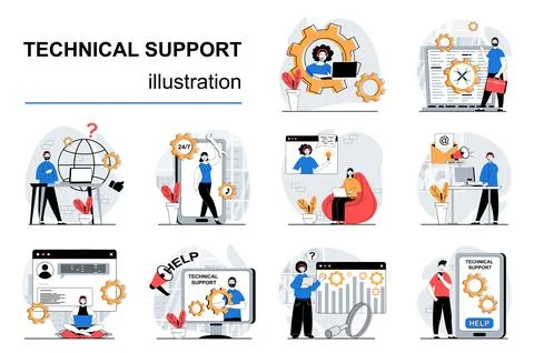 Technical Support Flat Illustrations Stock Illustration