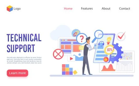 Technical support flat vector landing page template Stock Illustration