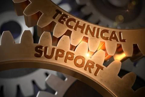 Technical Support on Golden Cog Gears. 3D Illustration. Illustrazione stock