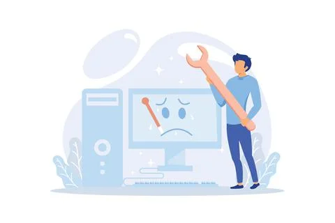 Technical support guys working on repairing a computer hardware and software. Stock Illustration
