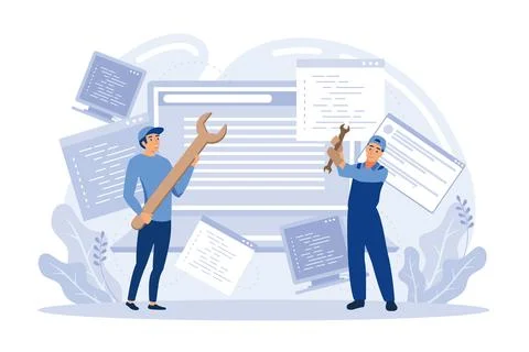 Technical support guys working on repairing a computer hardware and softwar.. Stock Illustration