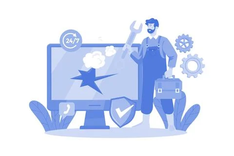 Technical Support Guys Working On Repairing Computer Hardware. Stock Illustration