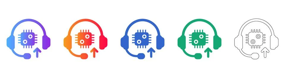 Technical Support Headset and Microchip Icon Set Stock Illustration
