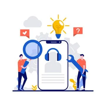 Technical support, helpdesk concept with IT engineer operator character. Cu.. Stock Illustration