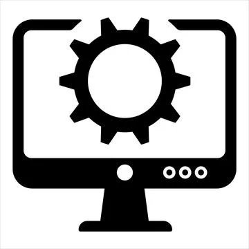 Technical Support Icon with Computer and Gear Stock Illustration