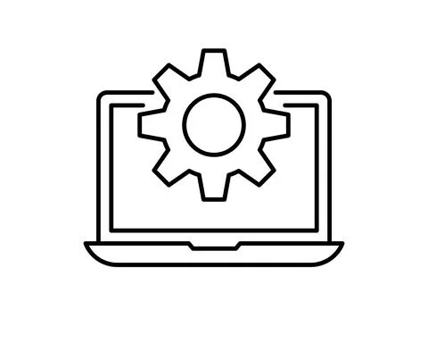 Technical support icon. Computer service. Gears on screen laptop. Isolated ve Stock Illustration