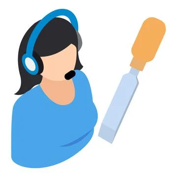 Technical support icon isometric vector. Operator with headset carpentry chisel Stock Illustration