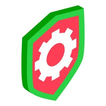 Technical support icon isometric vector. Symbolic shield with gear image insi Stock Illustration