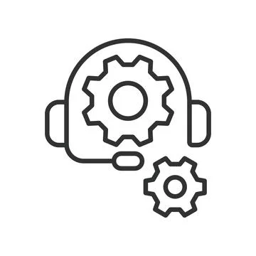 Technical support icon in line design. headset, gear, communication, engineering Stock Illustration