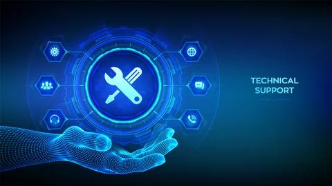 Technical support icon in wireframe hand. Customer help. Tech support. Cust.. 库存插图