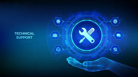 Technical support icon in wireframe hand. Customer help. Tech support. Custom Stockillustratie