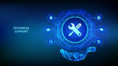 Technical support icon in wireframe hand. Customer help. Tech support. Cust.. Stock Illustration