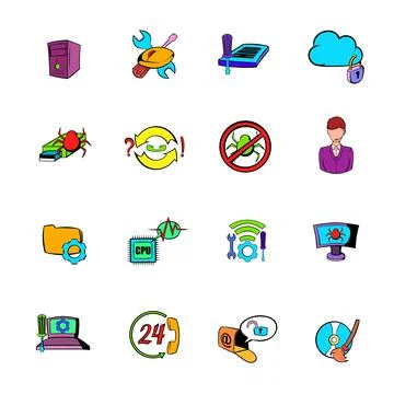 Technical support icons set cartoon Stock Illustration
