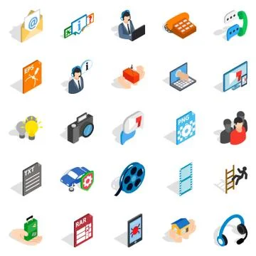 Technical support icons set, isometric style Stock Illustration