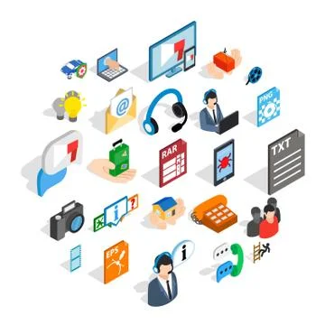 Technical support icons set, isometric style Stock Illustration