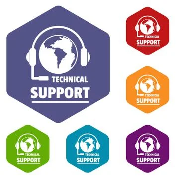 Technical support icons vector hexahedron Stock Illustration