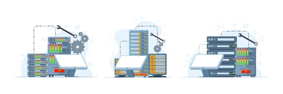 Technical support illustration set with troubleshooting Stockillustratie