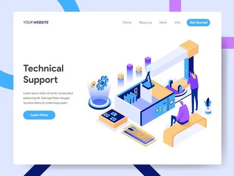 Technical Support Isometric Illustration for website page Stock Illustration