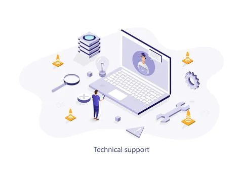 Technical support isometric landing page template. Call center worker havin.. Stock Illustration