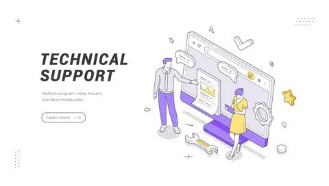 Technical Support Isometric Vector Illustration Banner Template For Web 스톡 일러스트