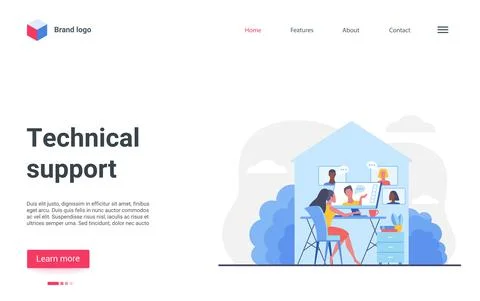 Technical support landing page, operator woman working, communicating with Stock Illustration