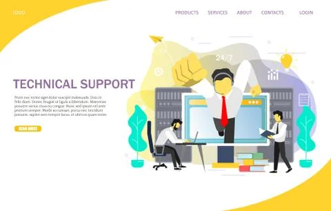 Technical support landing page website vector template Stock Illustration