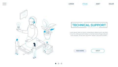 Technical support - line design style isometric web banner Stock Illustration