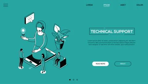 Technical support - line design style isometric web banner Stock Illustration