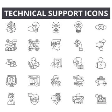 Technical support line icons for web and mobile design. Editable stroke signs Stock Illustration