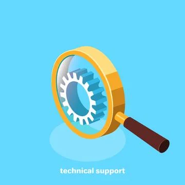 Technical support, magnifier and gear icon on a blue background, isometric im Stock Illustration